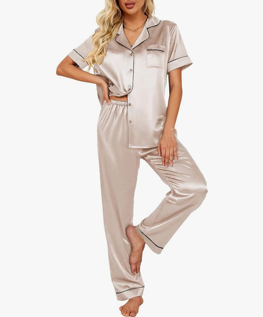 Luxe Imported Classic Silk Pajama Set (2-Piece)
