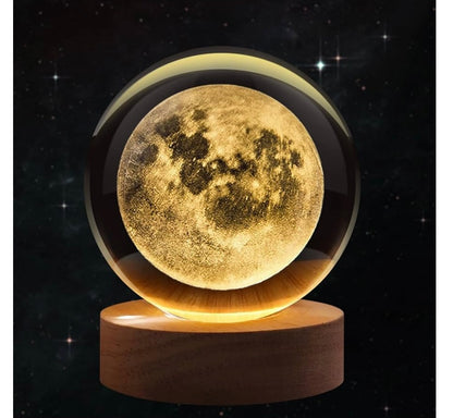 3D Crystal Moon Ball Lamp with Wooden LED Base