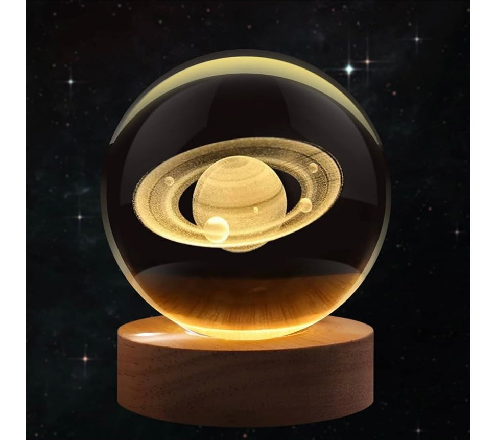 3D Crystal Moon Ball Lamp with Wooden LED Base