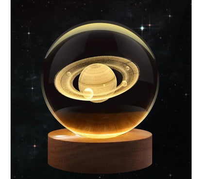 3D Crystal Moon Ball Lamp with Wooden LED Base