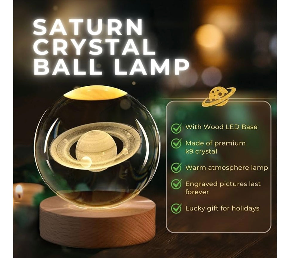 3D Crystal Moon Ball Lamp with Wooden LED Base