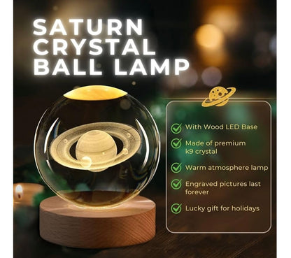3D Crystal Moon Ball Lamp with Wooden LED Base