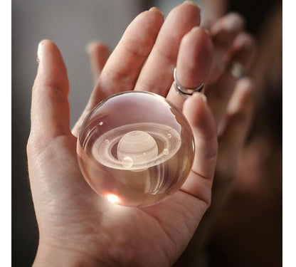 3D Crystal Moon Ball Lamp with Wooden LED Base