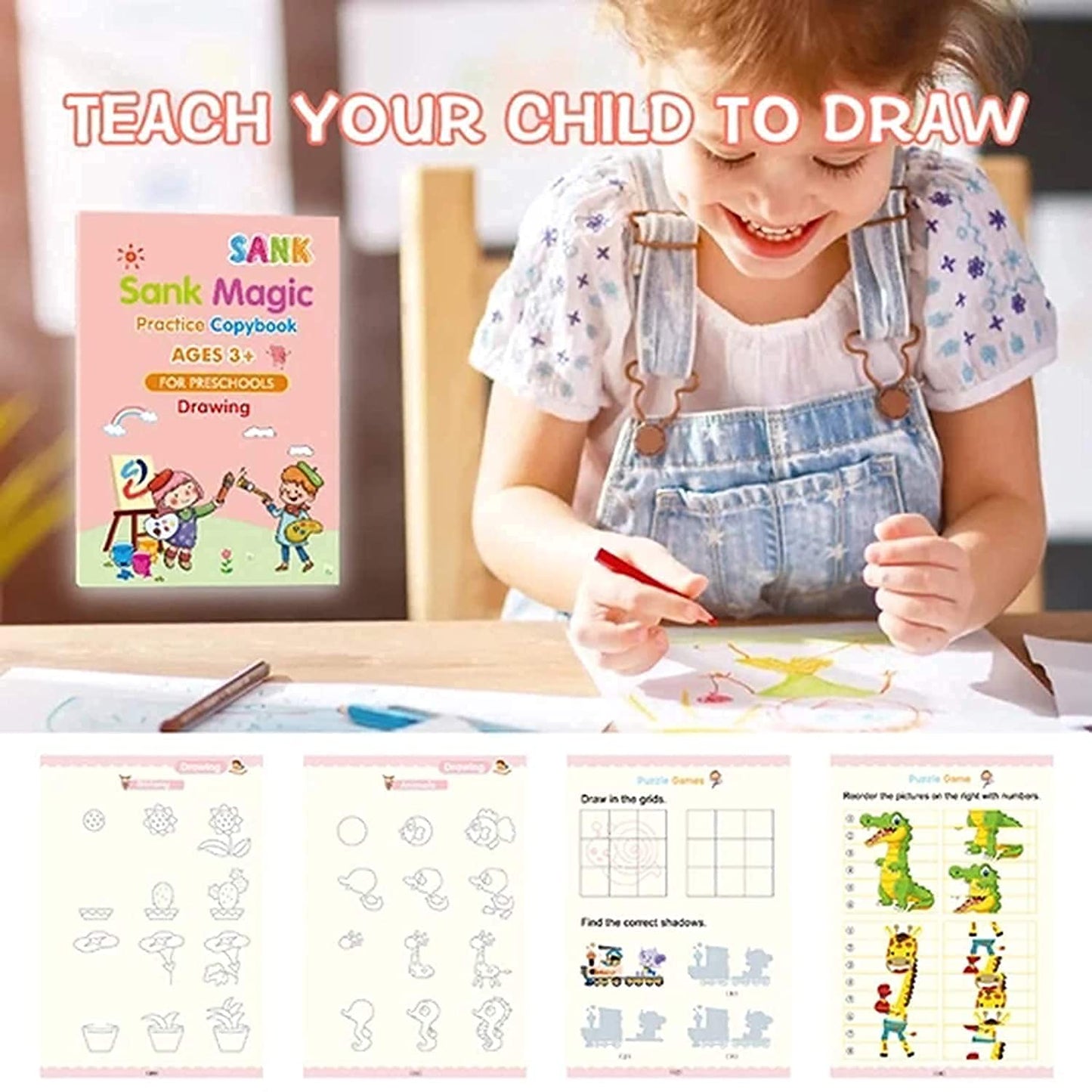 Reusable Magic sank Practice Book ( Pack of 4 ) with 10 Refills