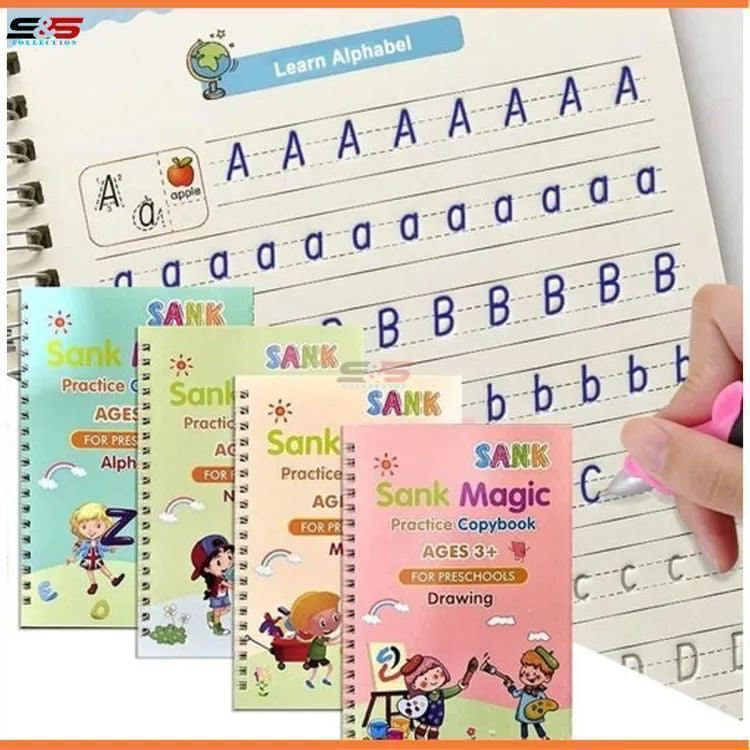 Reusable Magic sank Practice Book ( Pack of 4 ) with 10 Refills