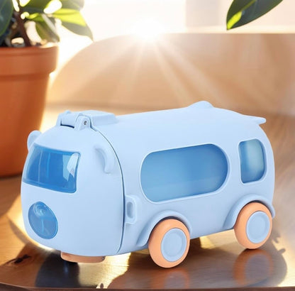 Cute Bear School Bus Water Bottle with Straw