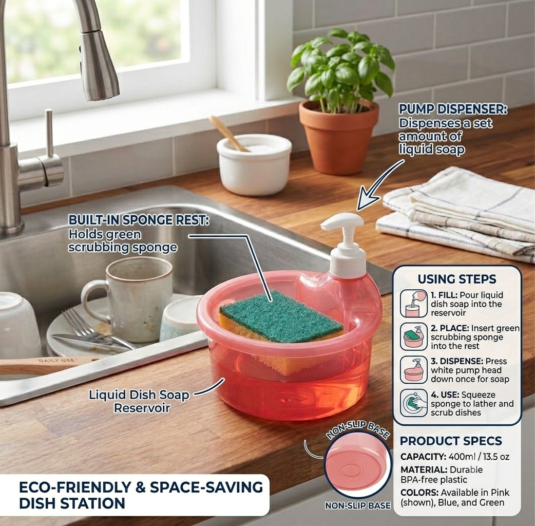 2-in-1 Kitchen Soap Dispenser with Sponge Holder