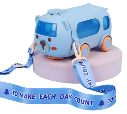Cute Bear School Bus Water Bottle with Straw