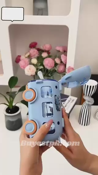 Cute Bear School Bus Water Bottle with Straw
